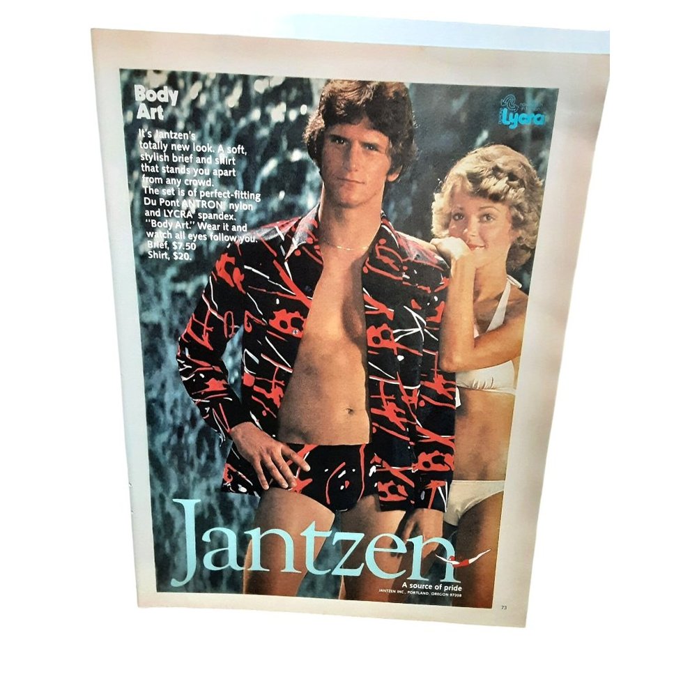 1976 Jantzen Body Art Brief and Shirt Vintage Print Ad 70s Original